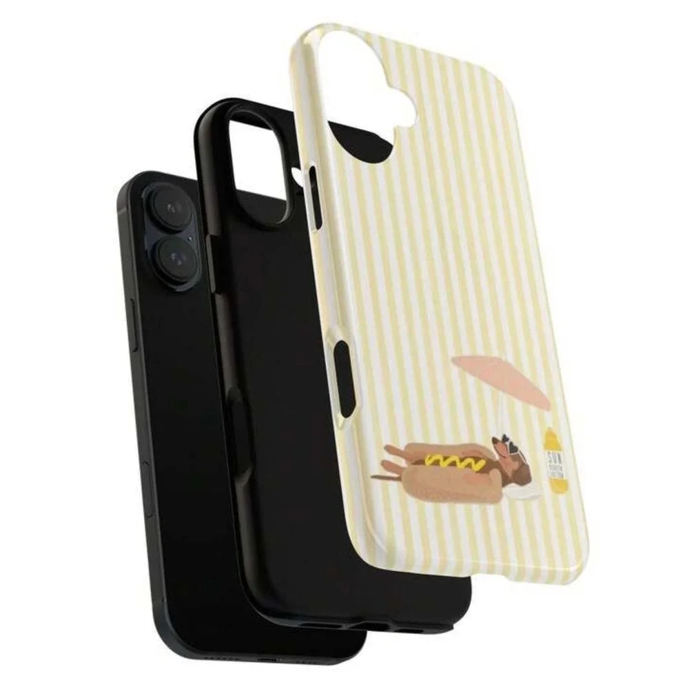 Dachshund Hot Dog iPhone 17 Pro Max Case Yellow White Striped Beach Dog Cover